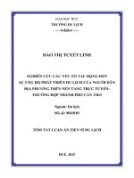 Tóm tắt nghiên cứu các yếu tố tác Động Đến sự Ủng hộ phát triển du lịch của người dân Địa phương trên nền tảng trực tuyến trường hợp thành phố cần thơ