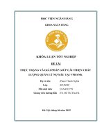 Khóa luận tốt nghiệp Ngân hàng: Thực trạng và giải pháp giúp cải thiện chất lượng quản lý nợ xấu tại VPBank