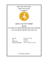 Khóa luận tốt nghiệp Ngân hàng: Các nhân tố ảnh hưởng đến khả năng sinh lời của ngân hàng thương mại Việt Nam