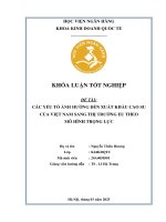 Khóa luận tốt nghiệp Kinh doanh quốc tế: Các yếu tố ảnh hưởng đến xuất khẩu cao su của Việt Nam sang thị trường EU theo mô hình trọng lực
