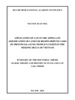 Tóm tắt luận Án (tiếng anh) Áp dụng pháp luật trong xét xử phúc thẩm các vụ Án tranh chấp quyền sử dụng Đất của tòa Án nhân dân cấp tỉnh Ở Đồng bằng sông cửu long Ở việt nam