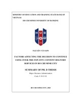 Tóm tắt tiếng anh các nhân tố Ảnh hưởng Đến quyết Định tiếp tục sử dụng dịch vụ cung cấp nội dung trực tiếp trên không gian mạng (ott) tại thành phố hồ chí minh