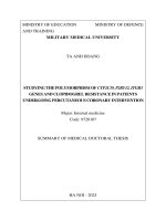 Tóm tắt luận Án tiếng anh  nghiên cứu Đặc Điểm Đa hình gen cyp2c19, p2ry12, itgb3 và Đề kháng clopidogrel Ở bệnh nhân Được can thiệp Động mạch vành qua da