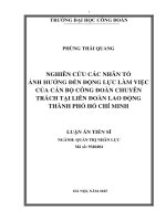 Nghiên cứu các nhân tố Ảnh hưởng Đến Động lực làm việc của cán bộ công Đoàn chuyên trách tại liên Đoàn lao Động thành phố hồ chí minh