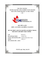 IUH - TIỂU LUẬN AN TOÀN LAO ĐỘNG VÀ KTPTN - PHÚC LỢI CỦA NGƯỜI LAO ĐỘNG TRONG NHÀ MÁY CHẾ BIẾN THỰC PHẨM