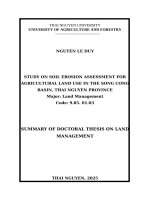 Tóm tắt tiếng anh nghiên cứu Đánh giá xói mòn Đất phục vụ sử dụng Đất nông nghiệp lưu vực sông công, tỉnh thái nguyên