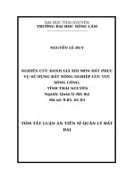Tóm tắt nghiên cứu Đánh giá xói mòn Đất phục vụ sử dụng Đất nông nghiệp lưu vực sông công, tỉnh thái nguyên