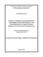 Tóm tắt tiếng anh liên kết nông dân và doanh nghiệp trong sản xuất, chế biến và tiêu thụ nông sản tại tỉnh thái nguyên