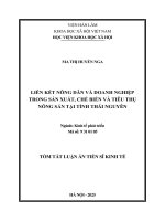 Tóm tắt liên kết nông dân và doanh nghiệp trong sản xuất, chế biến và tiêu thụ nông sản tại tỉnh thái nguyên