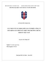 Luận văn các nhân tố tác Động Đến giá cổ phiếu công ty bất Động sản niêm yết trên thị trường chứng khoán việt nam