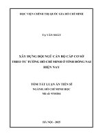 Tóm tắt xây dựng Đội ngũ cán bộ cấp cơ sở theo tư tưởng hồ chí minh Ở tỉnh Đồng nai hiện nay