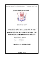 Tóm tắt tiếng anh giá trị của phương pháp học máy trong chẩn Đoán và xác Định tỷ lệ bệnh viêm quanh chóp răng