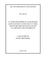 Tư tưởng hồ chí minh về cơ chế Đảm bảo quyền làm chủ của nhân dân và Ý nghĩa Đối với việc phát huy quyền làm chủ của nhân dân Ở việt nam hiện nay
