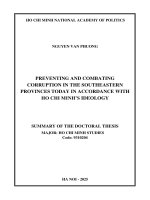 Tóm tắt tiếng anh phòng, chống tham nhũng theo tư tưởng hồ chí minh Ở các tỉnh Đông nam bộ hiện nay