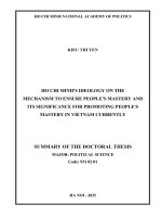 Tóm tắt luận Án tiếng anh tư tưởng hồ chí minh về cơ chế Đảm bảo quyền làm chủ của nhân dân và Ý nghĩa Đối với việc phát huy quyền làm chủ của nhân dân Ở việt nam hiện nay