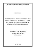 Tóm tắt luận Án tư tưởng hồ chí minh về cơ chế Đảm bảo quyền làm chủ của nhân dân và Ý nghĩa Đối với việc phát huy quyền làm chủ của nhân dân Ở việt nam hiện nay