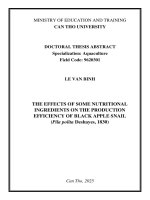 Tóm tắt tiếng anh Ảnh hưởng của một số thành phần dinh dưỡng Đến hiệu quả sản xuất giống Ốc bươu Đồng (pila polita deshayes, 1830)