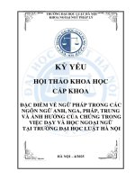 Kỷ yếu hội thảo khoa học: Đặc điểm về ngữ pháp trong các ngôn ngữ Anh, Nga, Pháp, Trung và ảnh hưởng của chúng trong việc dạy và học ngoại ngữ tại Trường Đại học Luật Hà Nội