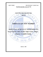 Khóa luận tốt nghiệp Luật học: Pháp luật về quản lý ngoại hối của Ngân hàng Nhà nước Việt Nam - Thực trạng và kiến nghị