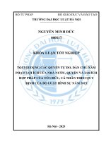 Khóa luận tốt nghiệp Luật học: Tội lợi dụng các quyền tự do, dân chủ xâm phạm lợi ích của nhà nước, quyền và lợi ích hợp pháp của tổ chức, cá nhân theo quy định của Bộ luật Hình sự năm 2025