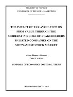 Tóm tắt (tiếng anh) tác Động tránh thuế Đến giá trị doanh nghiệp thông qua vai trò Điều tiết của các bên liên quan Đối với những công ty niêm yết trên thị trường chứng khoán việt nam