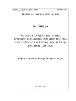 Tác Động của quản trị tri thức Đến Động lực nghiên cứu khoa học của giảng viên các trường Đại học trên Địa bàn tỉnh nam Định