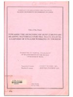 000028681 Title of The Thesis TOWARDS THE DESIGNING OF SUPPLEMENTARY READING MATERIALS FOR NHA TRANG B LEVEL LEARNERS OF ENGLISH WORKING IN TOURISM 