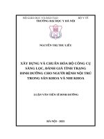 Xây dựng và chuẩn hóa bộ công cụ sàng lọc, Đánh giá tình trạng dinh dưỡng cho người bệnh nội trú trong sản khoa và nhi khoa