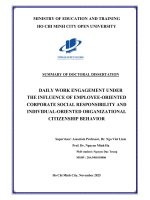 Tóm tắt tiếng anh gắn kết công việc hàng ngày của nhân viên dưới tác Động từ trách nhiệm xã hội Định hướng nhân viên của tổ chức và hành vi công dân tổ chức hướng Đến cá nhân
