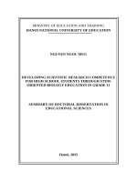 Tóm tắt tiếng anh phát triển năng lực nghiên cứu khoa học cho học sinh theo Định hướng giáo dục stem trong dạy học sinh học 11 thpt