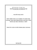Tóm tắt phát triển năng lực nghiên cứu khoa học cho học sinh theo Định hướng giáo dục stem trong dạy học sinh học 11 thpt