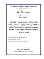 IUH - KLTN - CÁC YẾU TỐ ẢNH HƯỞNG ĐẾN SỰ HÀI LÒNG VỀ CHẤT LƯỢNG DỊCH VỤ ÂM NHẠC TRÊNCÁC NỀN TẢNG NGHE NHẠC TRỰC TUYẾN CỦA SINH VIÊN TẠI THÀNH PHỐ HỒ CHÍ MINH