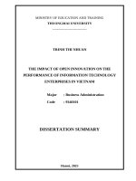 Tóm tắt tiếng anh nghiên cứu Ảnh hưởng của Đổi mới sáng tạo mở Đến kết quả hoạt Động của các doanh nghiệp công nghệ thông tin Ở việt nam