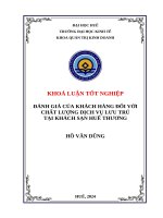 Đánh giá của khách hàng Đối với chất lượng dịch vụ lưu trú tại khách sạn huế thương
