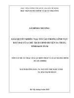 Tóm tắt Đề Án giải quyết khiếu nại, tố cáo trong lĩnh vực Đất Đai của chủ tịch ubnd huyện sa thầy, tỉnh kon tum