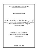 Tóm tắt nâng cao năng lực Đội ngũ quản lý cấp trung trong các doanh nghiệp hàn quốc tại khu công nghiệp bá thiện ii, tỉnh phú thọ