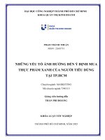IUH - KLTN - NHỮNG YẾU TỐ ẢNH HƯỞNG ĐẾN Ý ĐỊNH MUA THỰC PHẨM XANH CỦA NGƯỜI TIÊU DÙNG TẠI TP.HCM