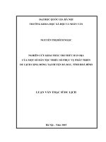 Luận văn nghiên cứu khai thác tri thức bản Địa của một số dân tộc thiểu số phục vụ phát triển du lịch cộng Đồng tại huyện Đà bắc, tỉnh hoà bình