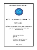 CÔNG NGHỆ SỐ VÀ ỨNG DỤNG CỦA NÓ TRONG HOẠT ĐỘNG VÀ ĐỊNH HƯỚNG PHÁT TRIỂN
 DOANH NGHIỆP