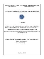 Tóm tắt tiếng anh nghiên cứu khả năng giữ Ẩm và giảm mặn cho cát san hô bằng vi khuẩn chịu mặn, sinh eps (exopolysaccharide) phân lập Ở trường sa