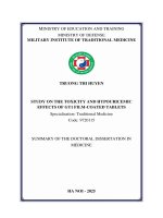 Tóm tắt luận Án tiếng anh nghiên cứu Độc tính và tác dụng hạ acid uric máu của viên nén bao phim gt1
