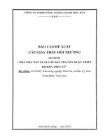 Báo cáo Đề xuất cấp giấy phép môi trường của dự án nhà máy sản xuất lắp giáp pin, sản xuất thiết bị Điện, Điện tử