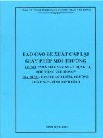Báo cáo Đề xuất cấp lại giấy phép môi trường của cơ sở nhà máy sản xuất dụng cụ thể thao yue hong tại kcn thanh liêm, phường châu sơn, tỉnh ninh bình của công ty tnhh dụng cụ thể thao yue hong