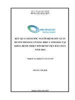 Kết quả chăm sóc người bệnh sốt xuất huyết dengue có dấu hiệu cảnh báo tại khoa bệnh nhiệt đới Bệnh viện Bãi Cháy năm 2025