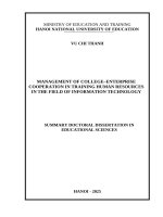 Tóm tắt tiếng anh quản lý hoạt Động hợp tác của trường cao Đẳng với doanh nghiệp trong Đào tạo nhân lực ngành công nghệ thông tin
