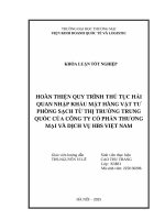 Hoàn thiện quy trình thủ tục hải quan nhập khẩu mặt hàng vật tư phòng sạch từ thị trường trung quốc của công ty cổ phần thương mại và dịch vụ hbs việt nam