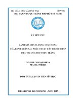 Tóm tắt Đánh giá chất lượng cuộc sống của bệnh nhân sau phẫu thuật cắt trước thấp Điều trị ung thư trực tràng