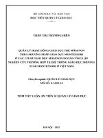 Tóm tắt quản lý hoạt Động giáo dục trẻ mầm non theo phương pháp giáo dục montessori Ở các cơ sở giáo dục mầm non ngoài công lập nghiên cứu trường hợp tại hệ thống giáo dục shining star montessori Ở việt nam