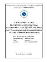 Phân tích hoạt Động giao nhận hàng hóa xuất khẩu mặt hàng Ống Đồng nguyên container (fcl) bằng Đường biển tại công ty tnhh topasia logistics