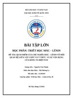 Quan Điểm của chủ nghĩa mác – lênin về mối quan hệ giữa vật chất và Ý thức  và sự vận dụng của Đảng ta hiện nay